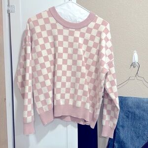 T Tahari Pink and White Checkerboard Pullover